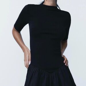 Zara Mock Neck Dress with Bubble Skirt